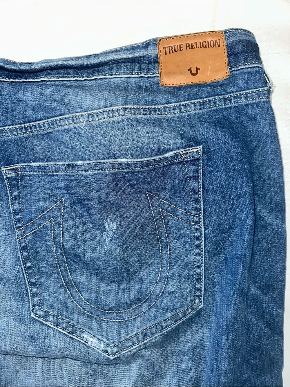 True Religion Men's Distressed Dark Blue Slim-Straight Jeans